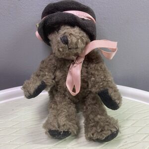 Boyds‎ Bear " The Archive Collection" 1990-1994 Brown w/Black Hat&Pink Rose 6"